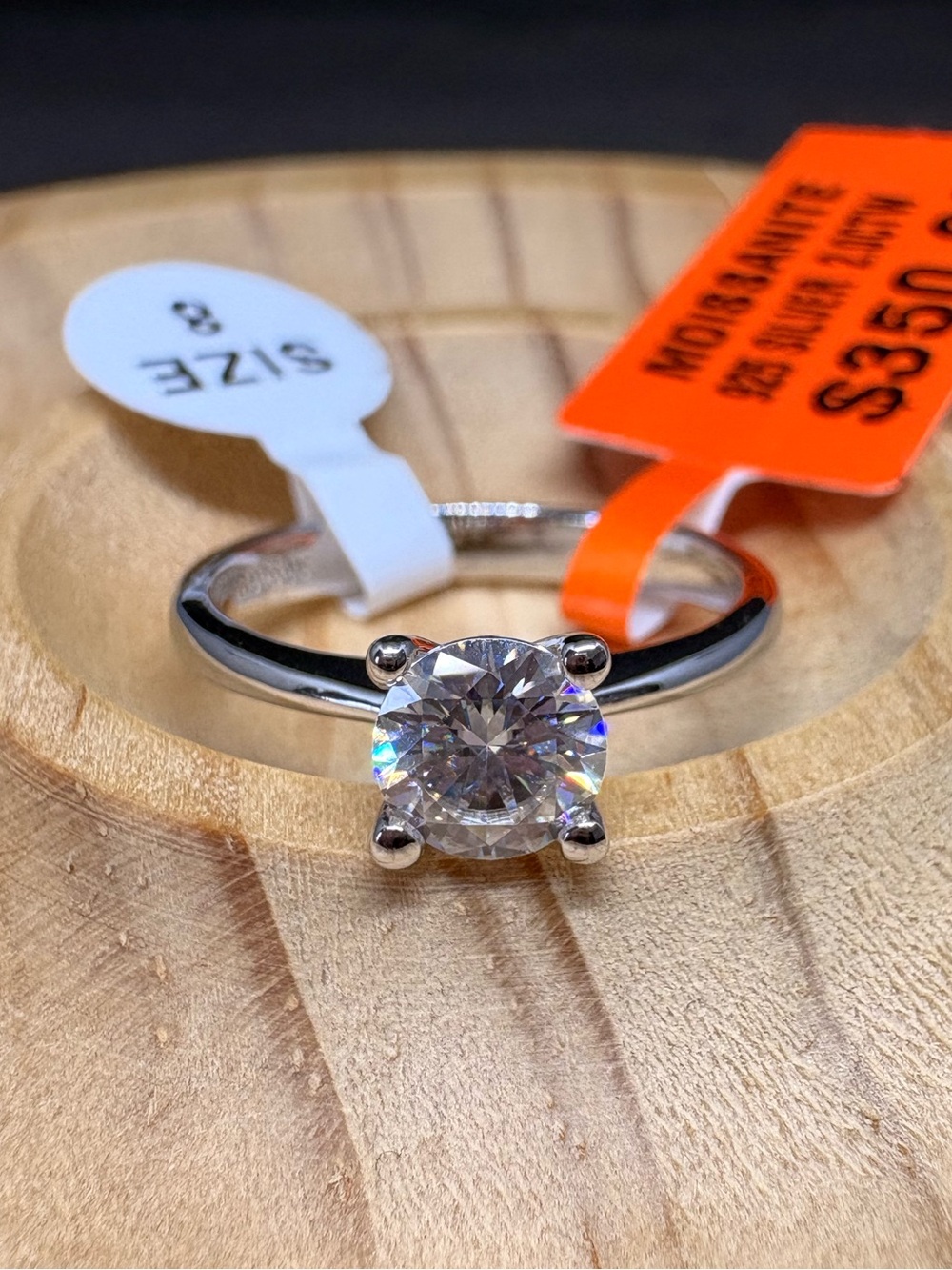 Moissanite 2 CTW Sterling Silver Solitaire Engagement Ring Size 8